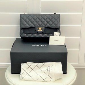 💜💜SOLD❤️❤️ Chanel Large Classic Caviar Double Flap bag Gold Hardware Jumbo
